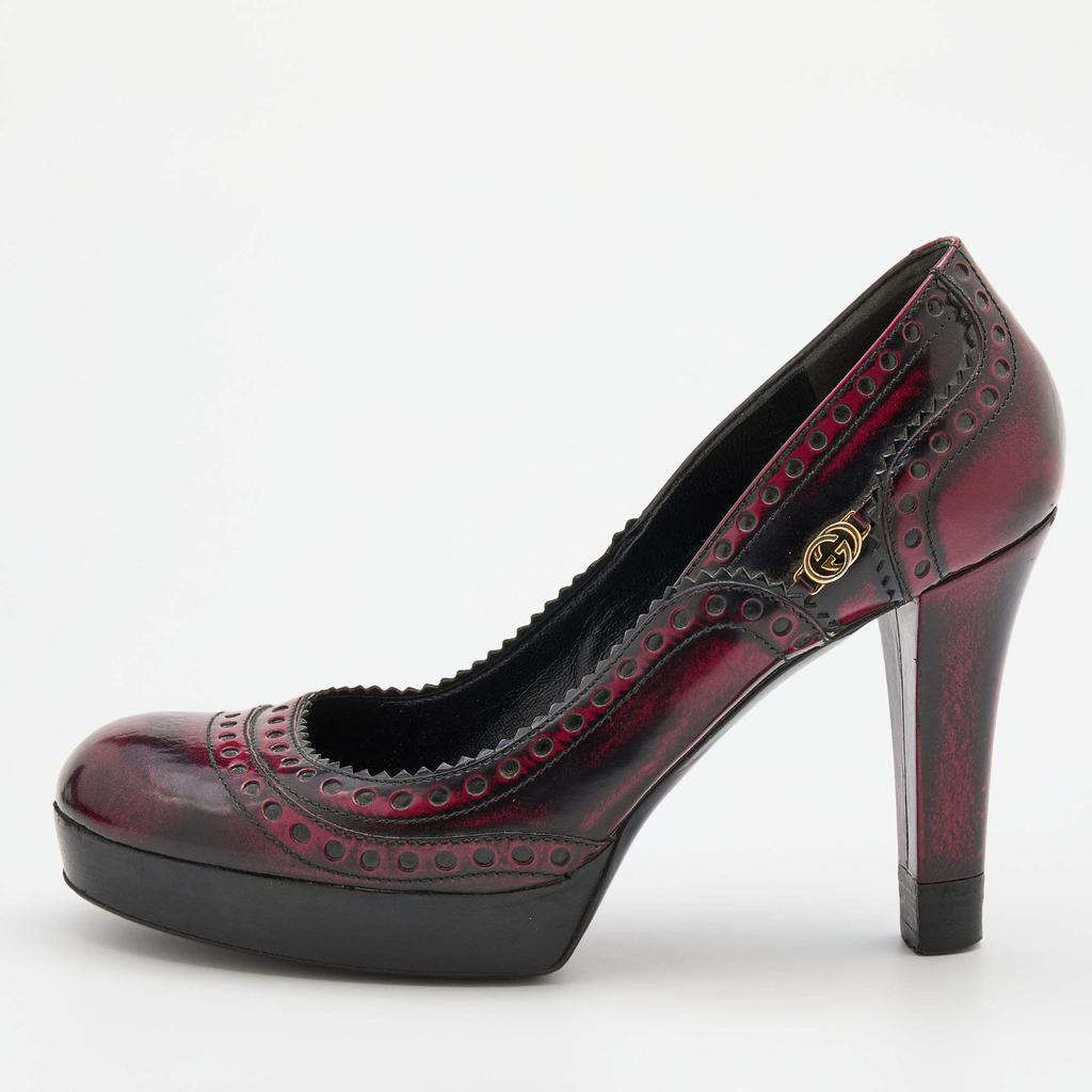 Gucci Gucci Black/Red Two-Tone Brogue Leather Platform Pumps Size 40.5