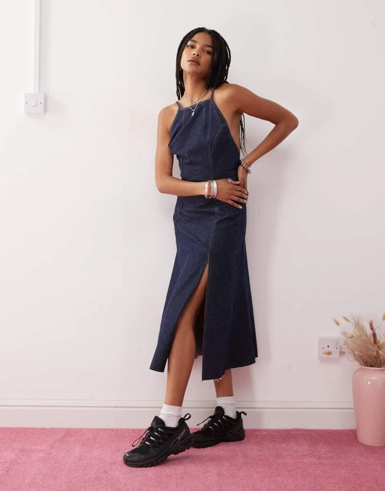 90s denim dress style Sleeveless jean dress denim button down Vintage 90s style Chambray shi –  MJcostume