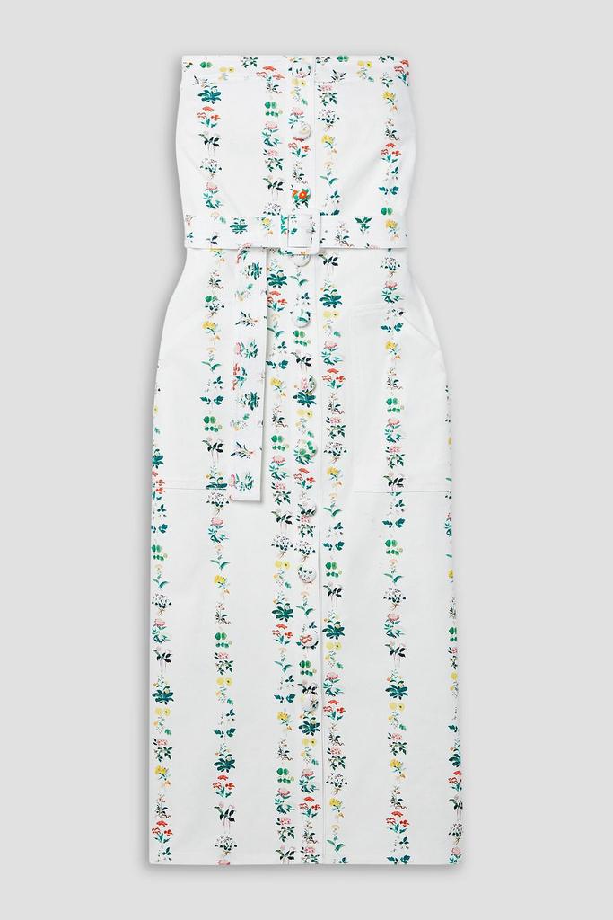 ADAM LIPPES Strapless belted floral-print cotton-blend twill midi dress