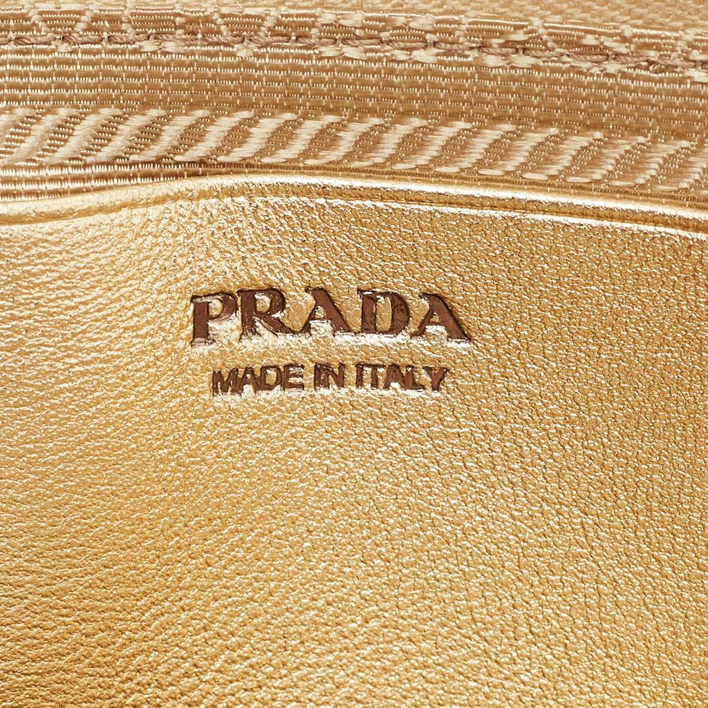 Prada Prada Gold Leather and Satin Crystal Embellished Mini