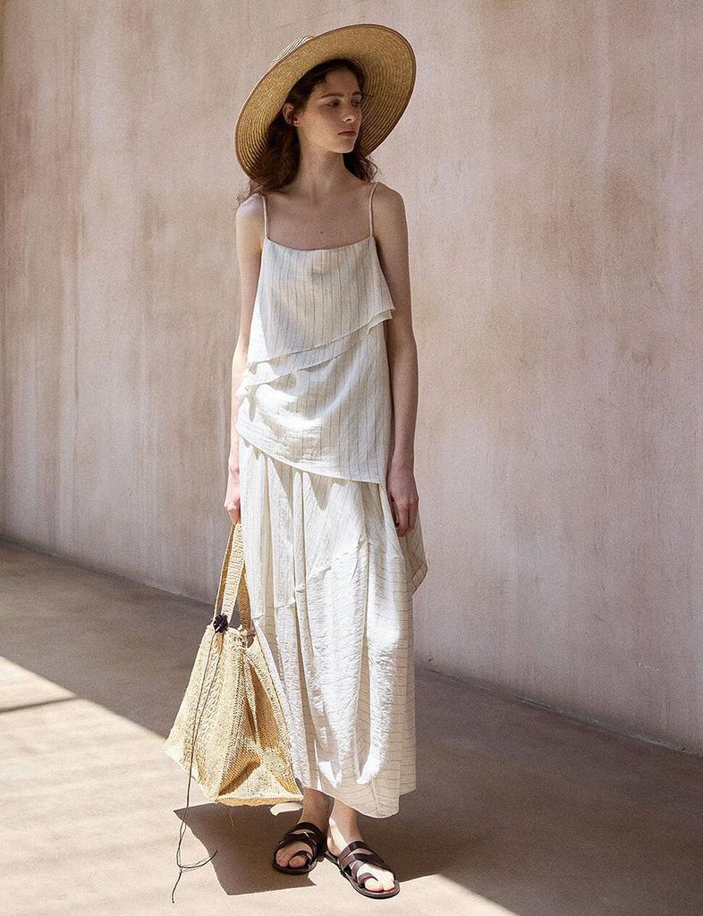 Pixie Market Cream Striped Cocoon Skirt
