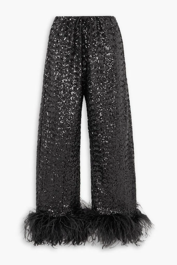 OSÉREE Feather-trimmed sequined satin straight-leg pants 1
