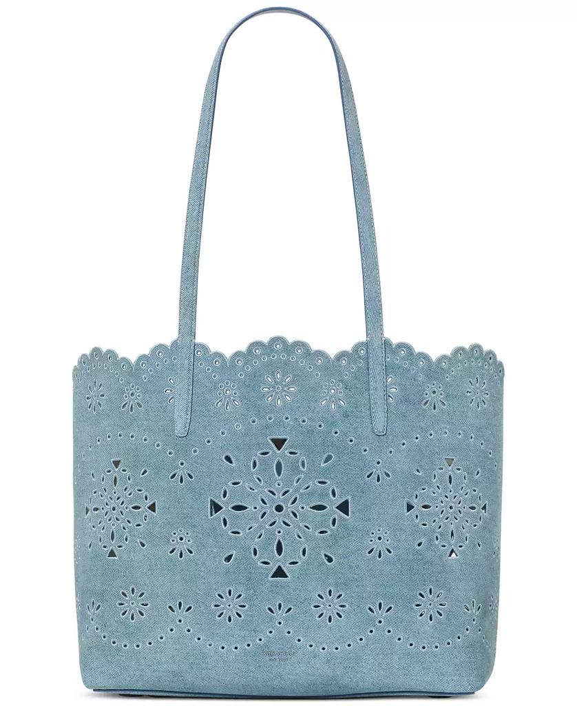 Kate Spade Do It All Spade Flower Perforated Denim Large Tote Bag