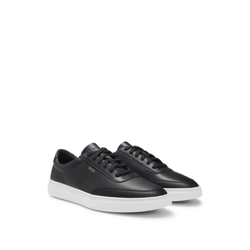 Hugo Boss Coated-leather trainers with gold-tone logo 1