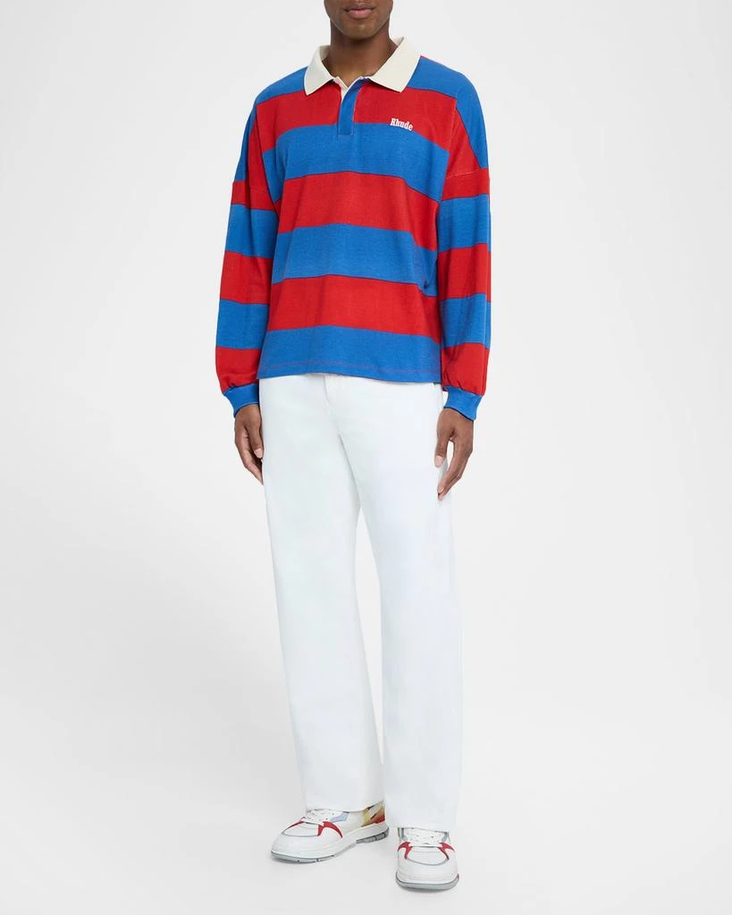 Rhude Men's Stripe Pique Long-Sleeve Polo Shirt 2