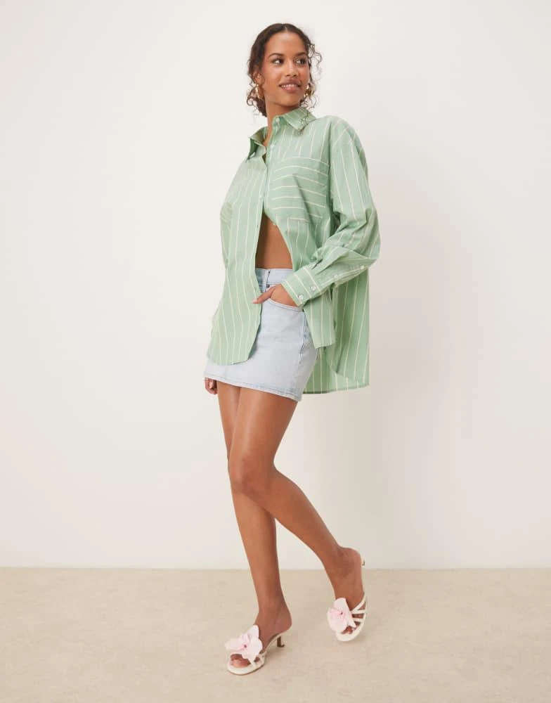 Ghospell Ghospell oversized shirt in green and white stripe print 4