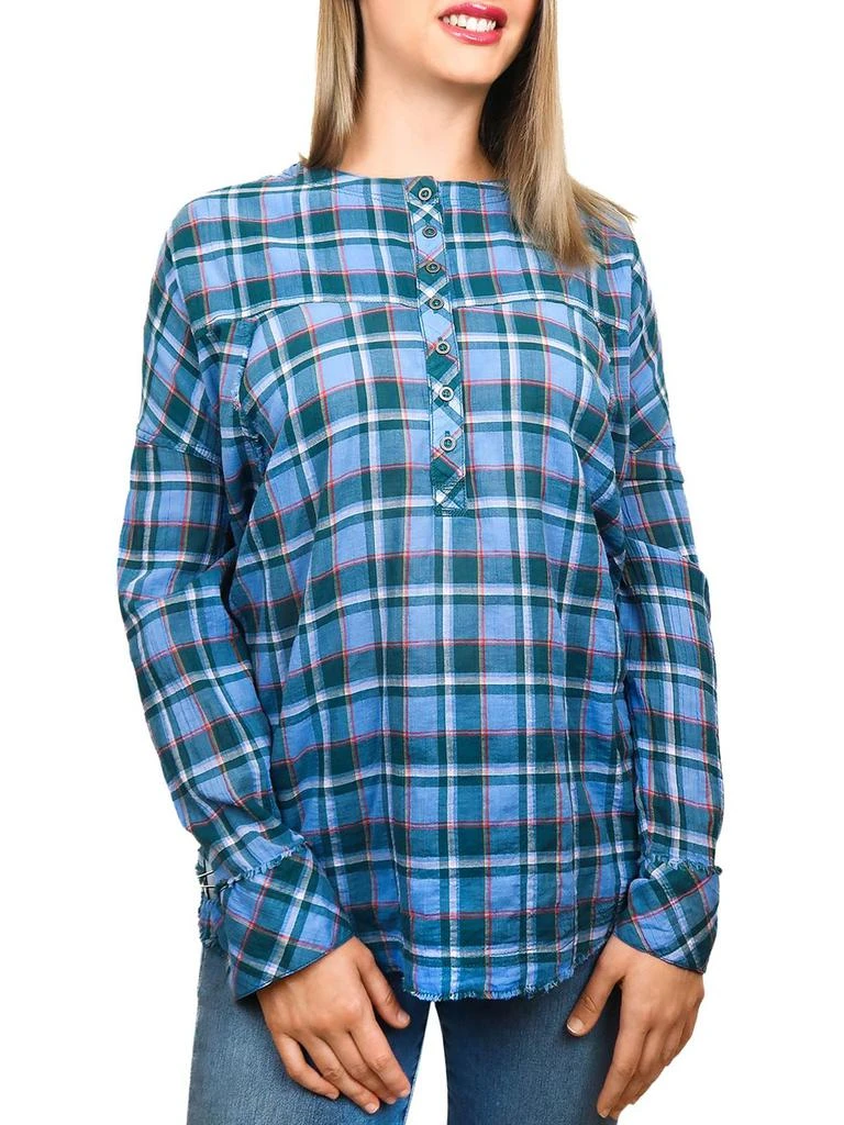 Beach Lunch Lounge Mia Pucker Womens Plaid Round Neck Tunic Top 2
