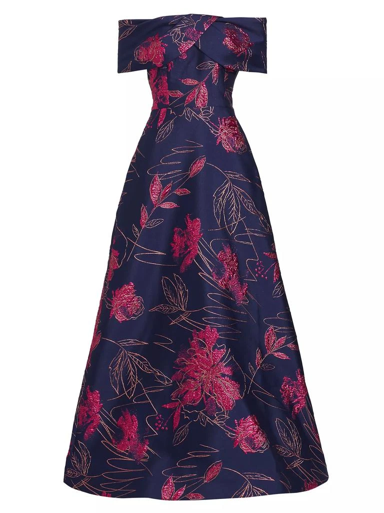 Teri Jon Floral Jacquard Off-The-Shoulder Gown 1