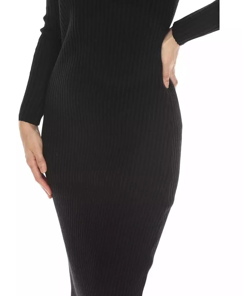 White Mark Women's Long Sleeve Rib Midi Sweater Dress 3