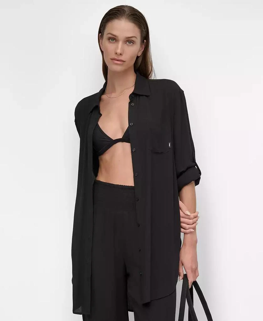 DKNY Women
s Gauze Collared Button-Front Beach Shirt 4