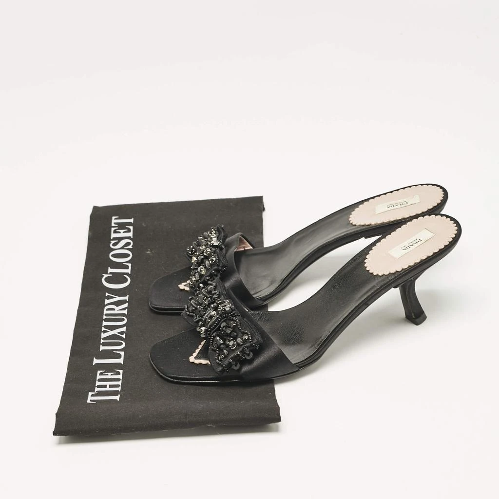 Prada Prada Black Satin Bow Embellished Slide Sandals Size 36.5 9