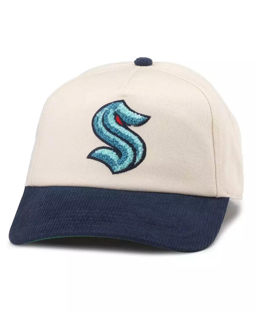 American Needle Men's White, Deep Sea Blue Seattle Kraken Burnett Adjustable Hat