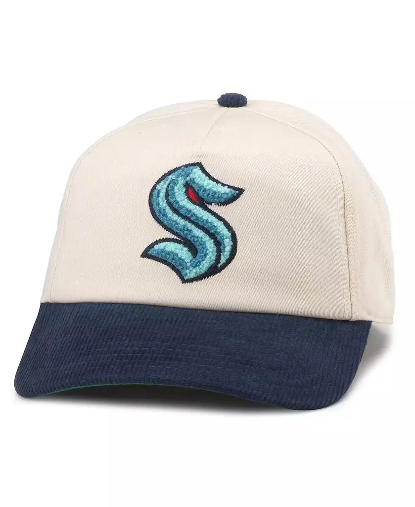 American Needle Men's White, Deep Sea Blue Seattle Kraken Burnett Adjustable Hat 1