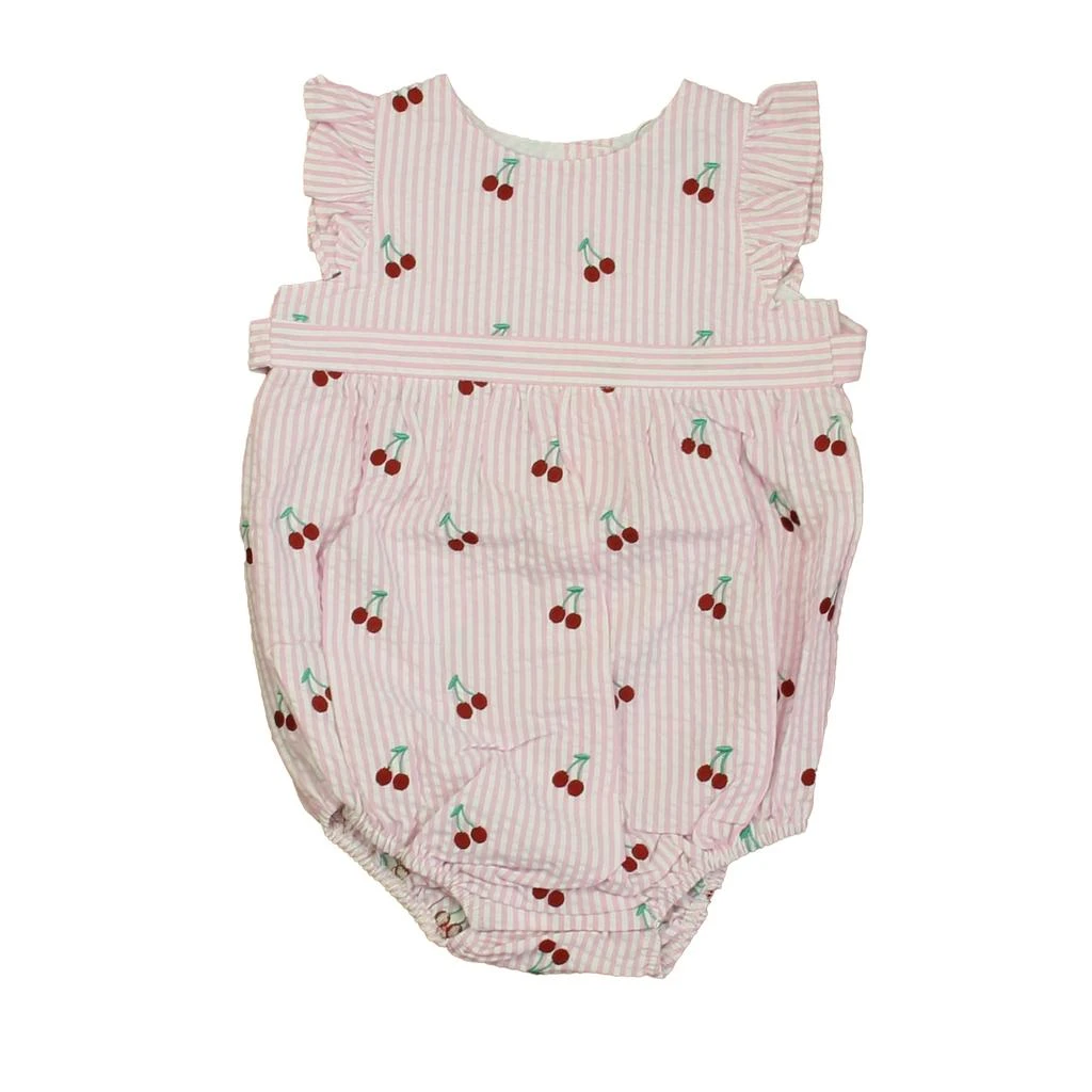 Classic Prep Girls Cherries on Pink Stripe Romper