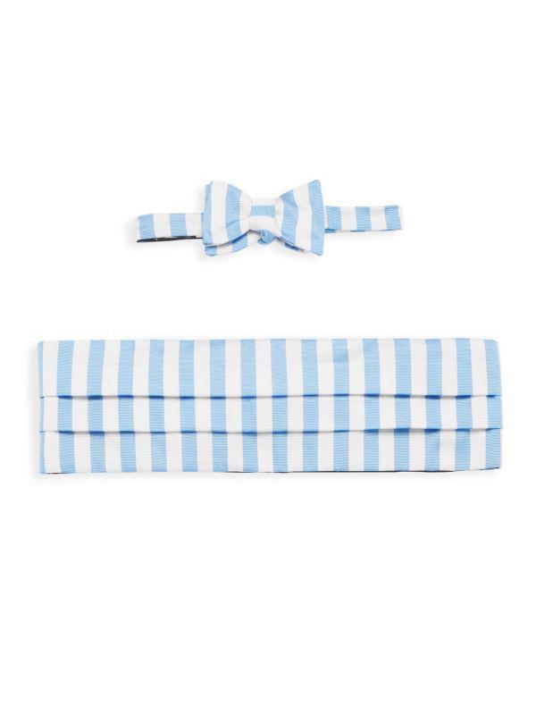 Paul Stuart Silk Striped Bow Tie & Cummerbund Set