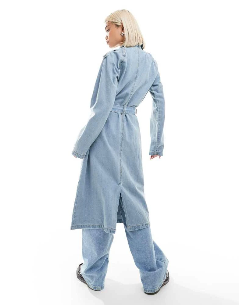 Brave Soul Brave Soul denim trench coat in blue bleach wash 4