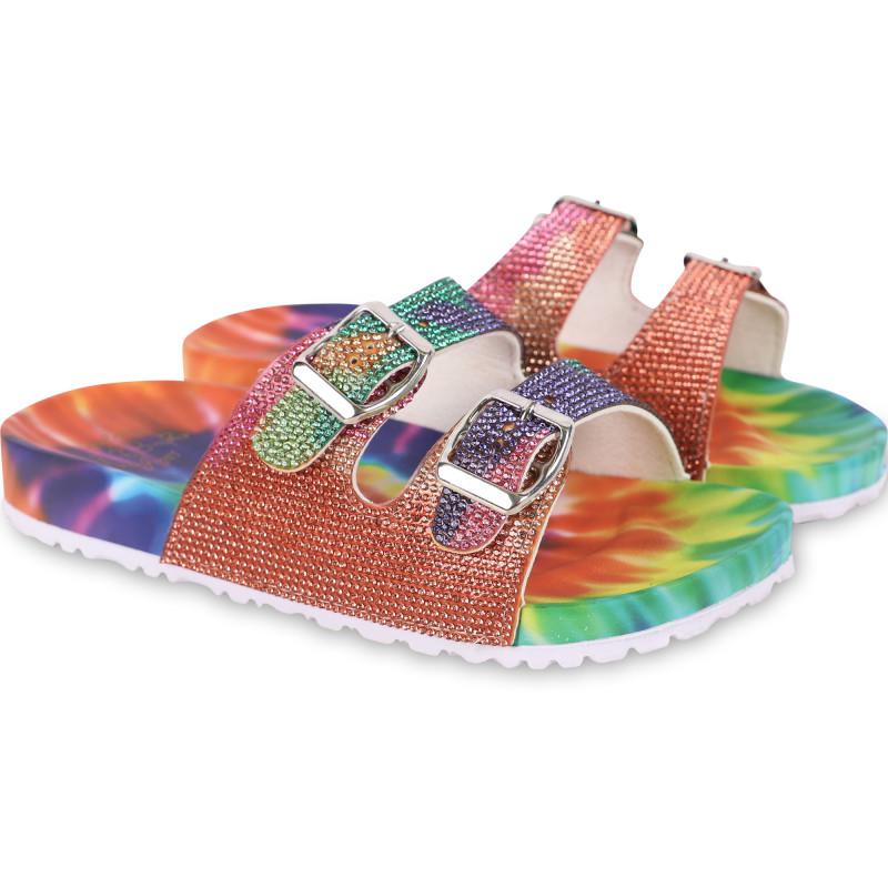 COLORS OF CALIFORNIA Colorful tie dye rhinestones slide sandals