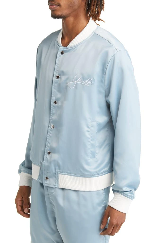 Native Youth Embroidered Logo Satin Bomber Jacket 3