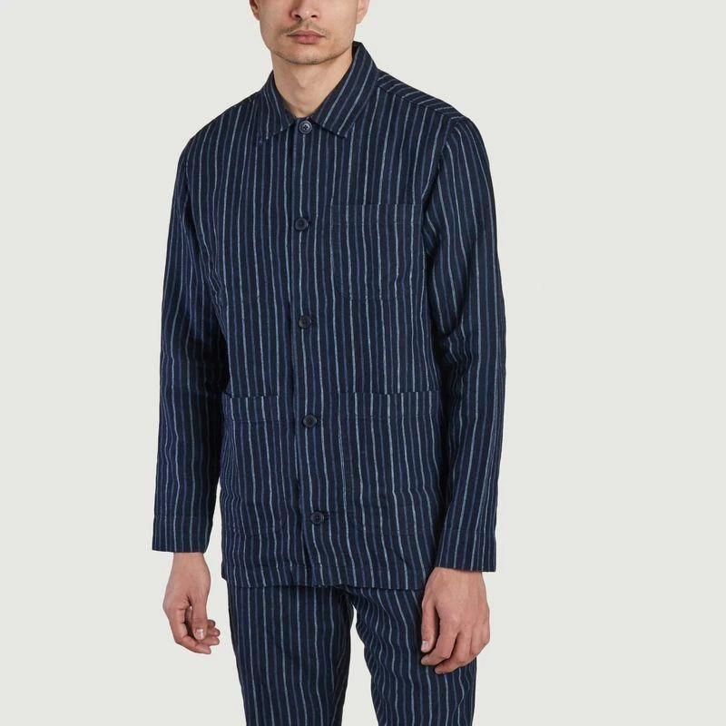 Knowledge Cotton Apparel Striped organic linen overshirt Stripe navy KNOWLEDGE COTTON APPAREL 1