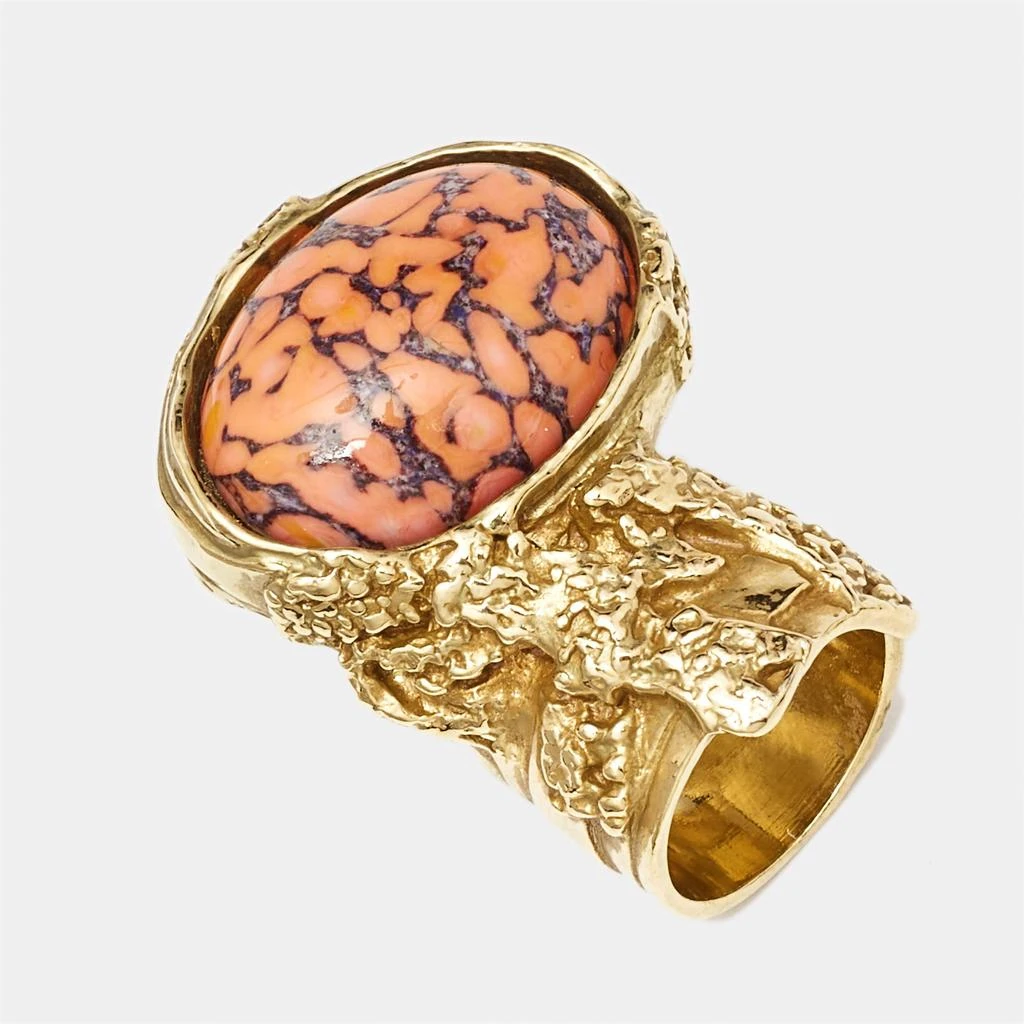 Yves Saint Laurent Saint Laurent Paris Glass Gold Tone Ring Size 51 5