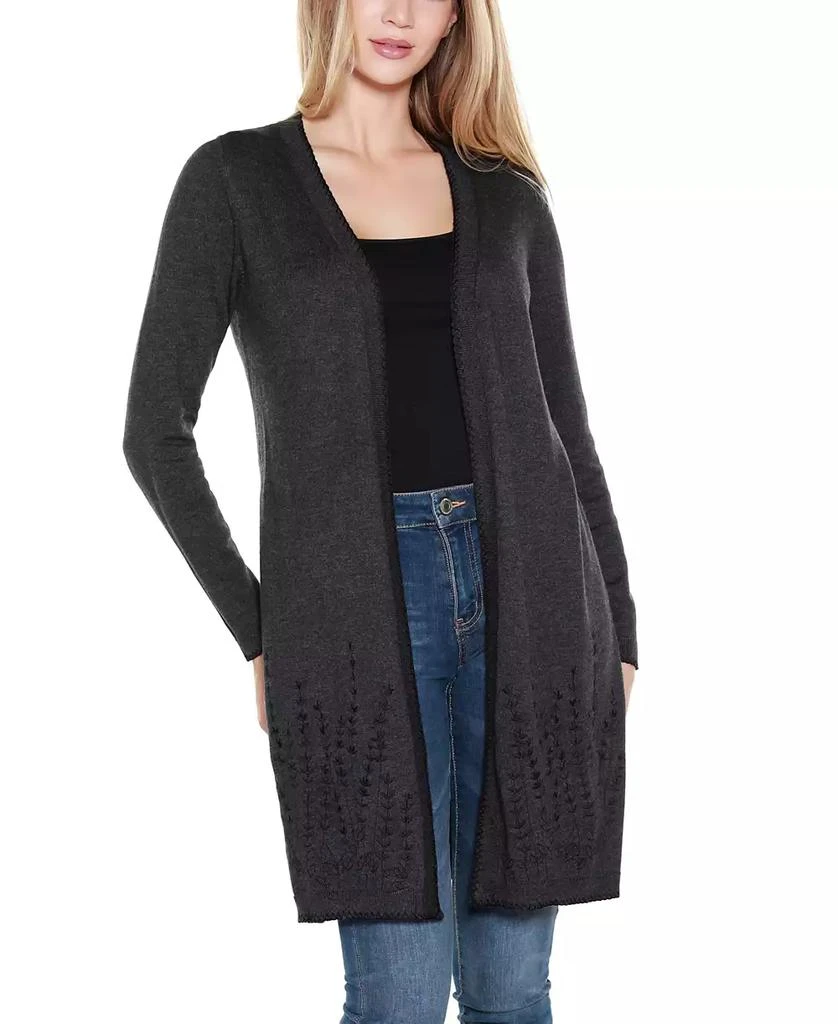 Belldini Women's Embroidered Open-Front Cardigan Sweater 1