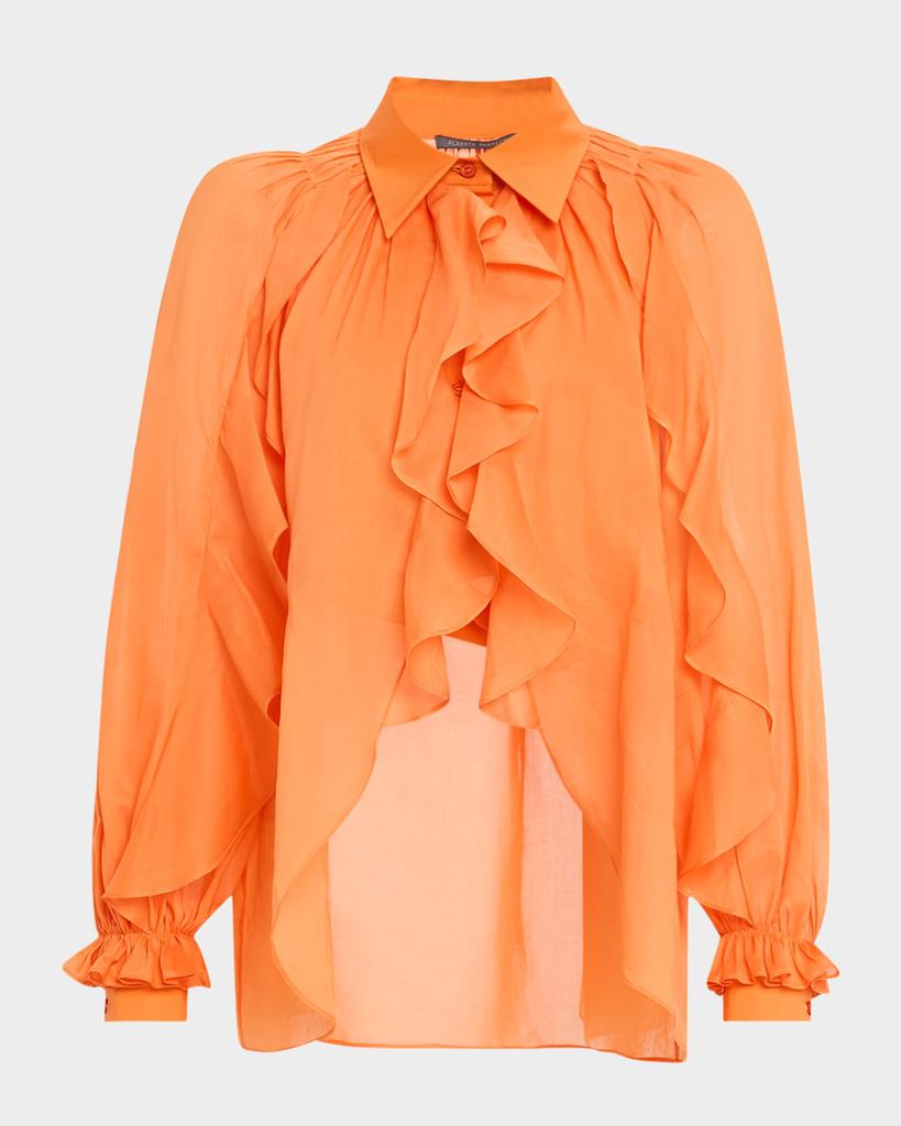 Alberta Ferretti Ruffle High-Low Button-Down Blouse