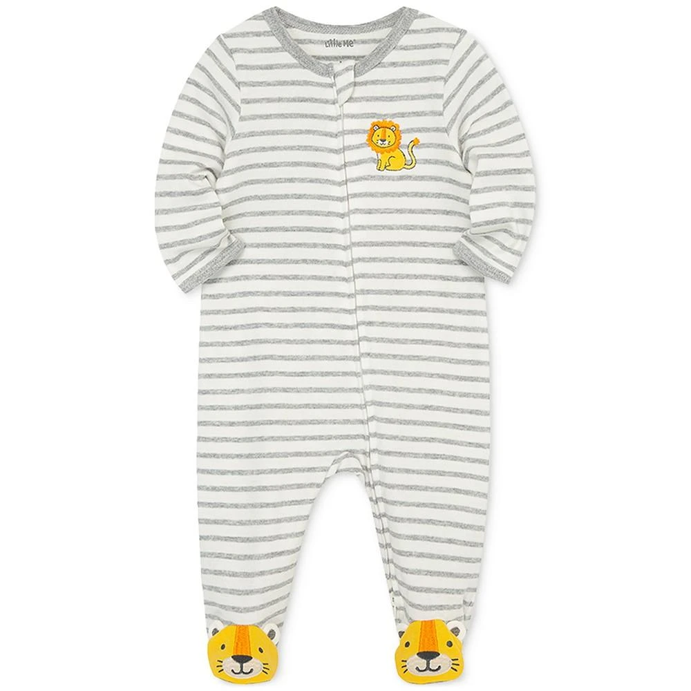 Little Me Baby Boys Long Sleeved Striped Lion Footed Coverall 3