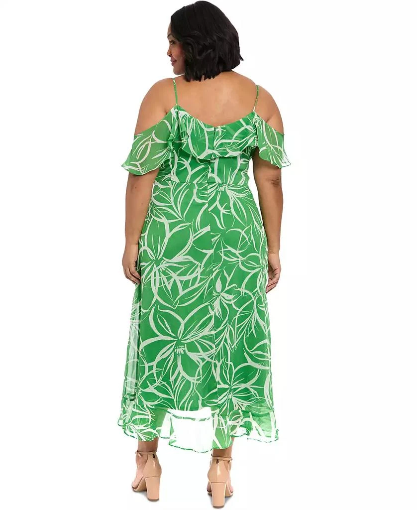 London Times Plus Size Printed Cold-Shoulder Ruffle Dress 9