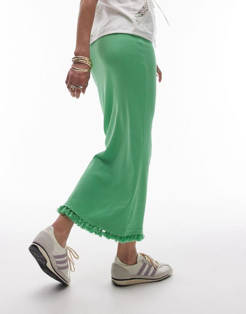 Topshop Topshop tassel hem midi skirt in green 2