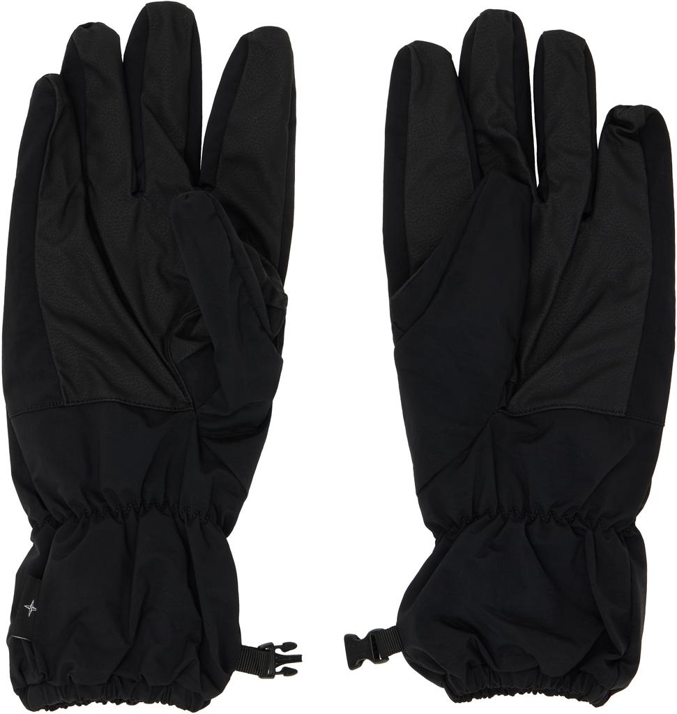 Stone Island Black Embroidered Gloves
