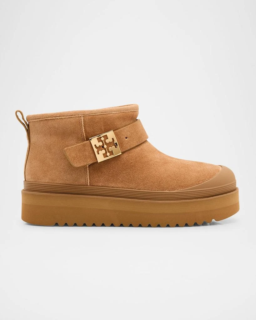 Tory Burch Mellow Suede Shearling Buckle Platform Booties 1