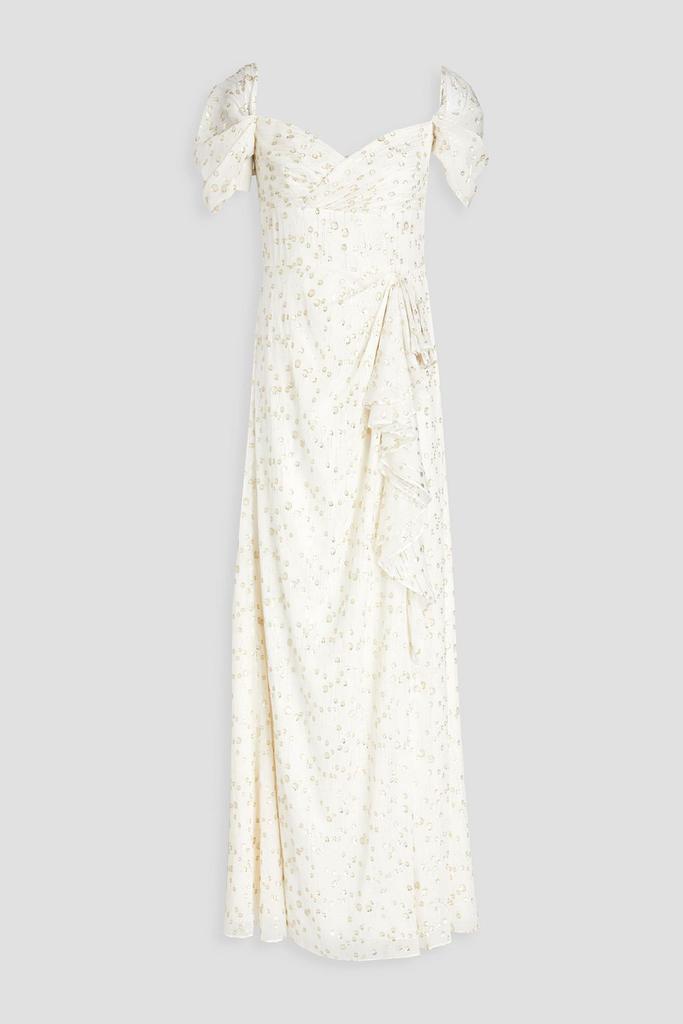 Monique Lhuillier Draped metallic fil coupé gown
