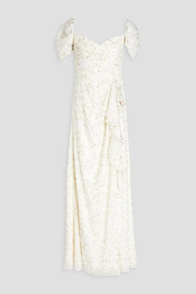 Monique Lhuillier Draped metallic fil coupé gown 1