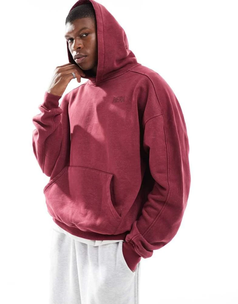 HERA Hera Mens washed graphic hoodie in oxblood 4