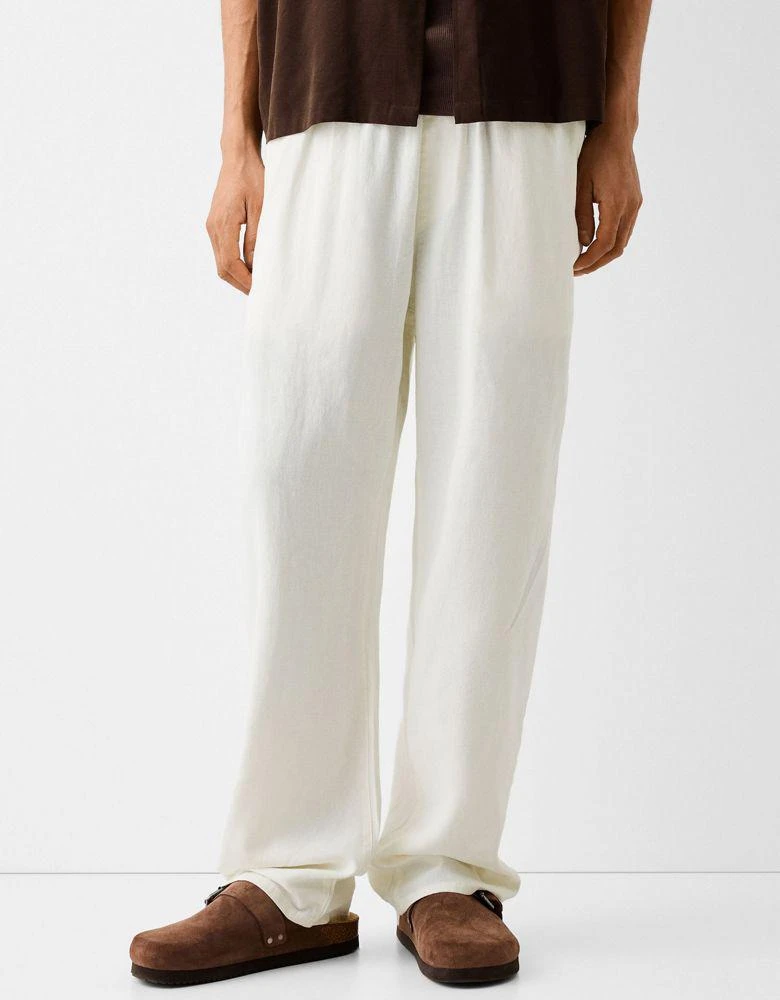 Bershka Bershka linen wide leg trouser in white 1