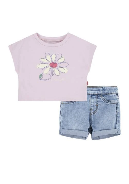Levi's S Toddler Girls Floral Graphic T Shirt And Denim Shorts Set 1