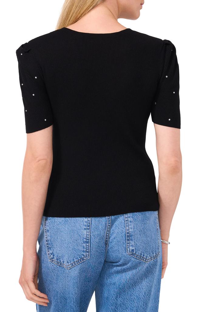 1. State Rhinestone Cutout Short Sleeve Sweater