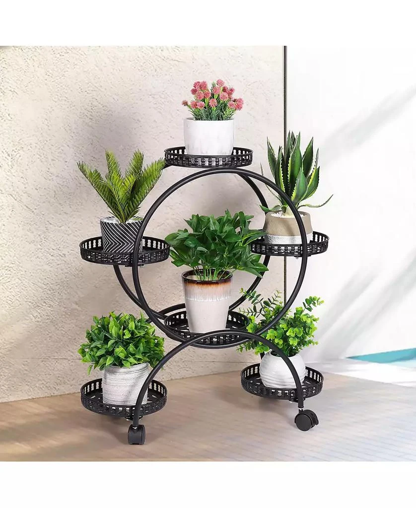 UNHO Metal 6 Pot Plant Stand Decorative Flower Pot Holder with Wheels For Indoor Outdoor 6