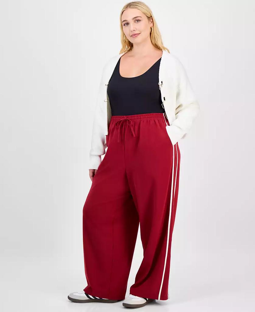 Bar III Trendy Plus Side-Stripe Wide Track Pants, Macy's Exclusive
