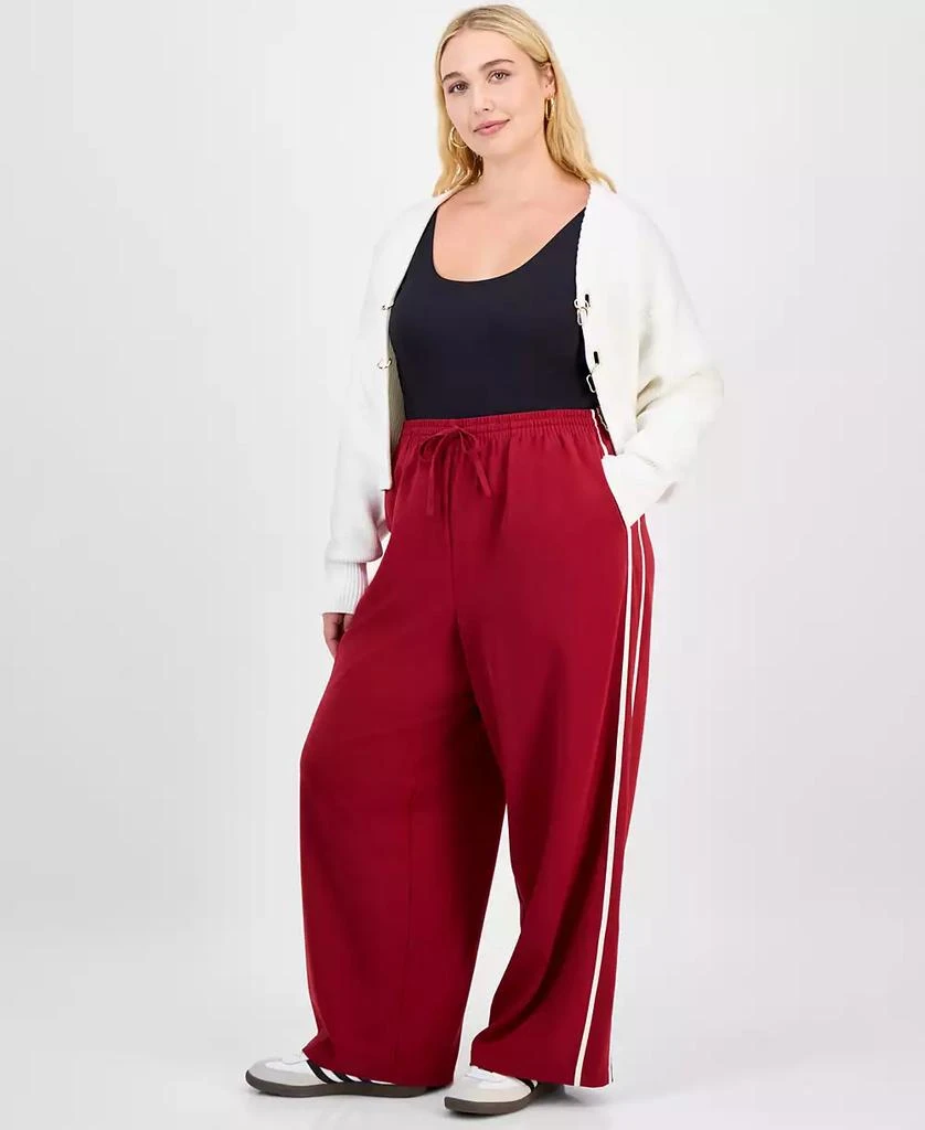 Bar III Trendy Plus Side-Stripe Wide Track Pants, Macy's Exclusive 1