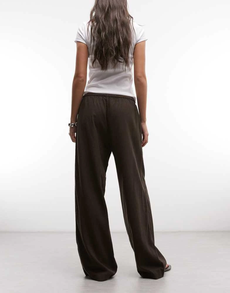 Weekday Weekday pull on linen mix wide leg trousers in chocolate brown 5