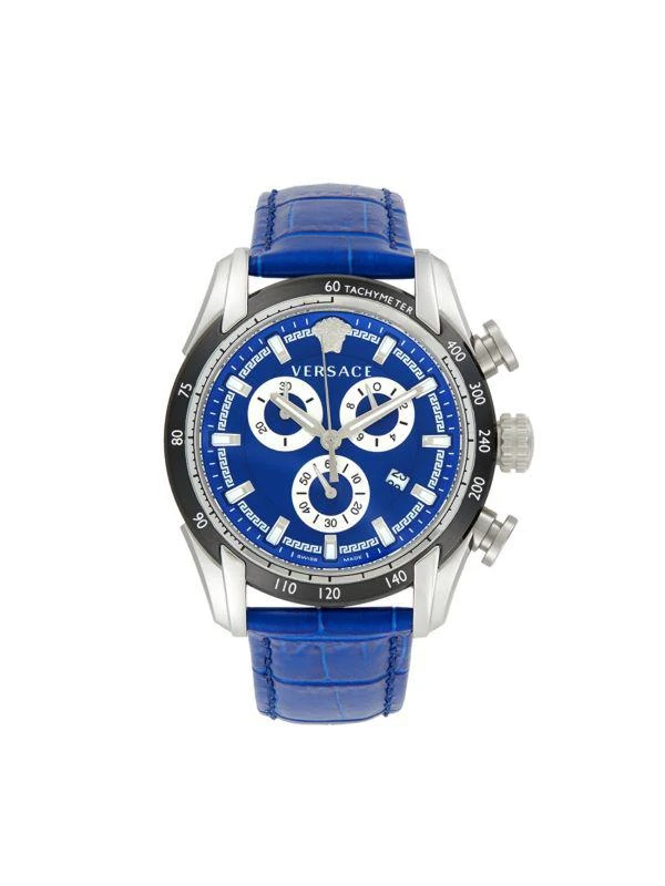 Versace 44MM Stainless Steel 
Leather Strap Watch 1