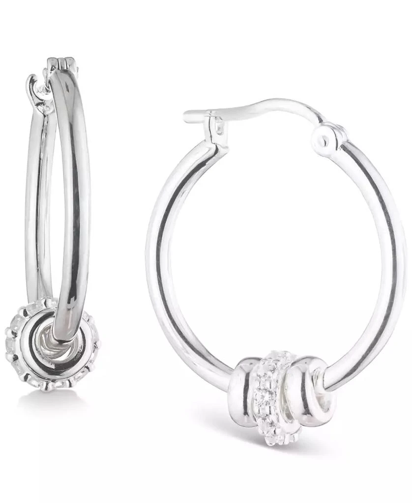 Ralph Lauren Sterling Silver Small Pavé Rondelle Bead Hoop Earrings, 0.56" 1
