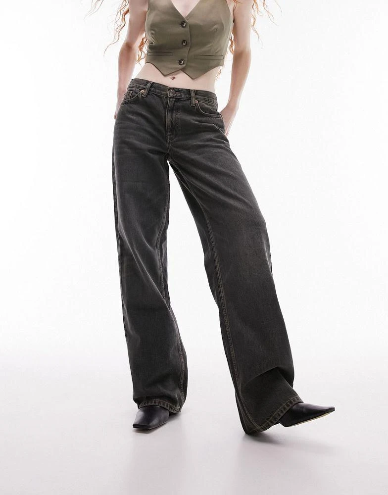 Topshop Topshop low rise loose jeans in dirty green cast 1