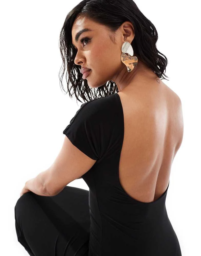 Kaiia exclusive double layered slinky cap sleeve low back maxi dress in  black  On Sale Now with Up to 19% Off | Discover Exclusive Deals & Savings  at BeyondStyle  Authentic