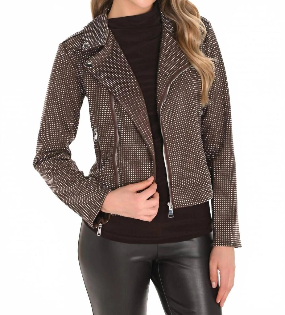 Frank Lyman Women
s Sparkle Moto Jacket In Mocha