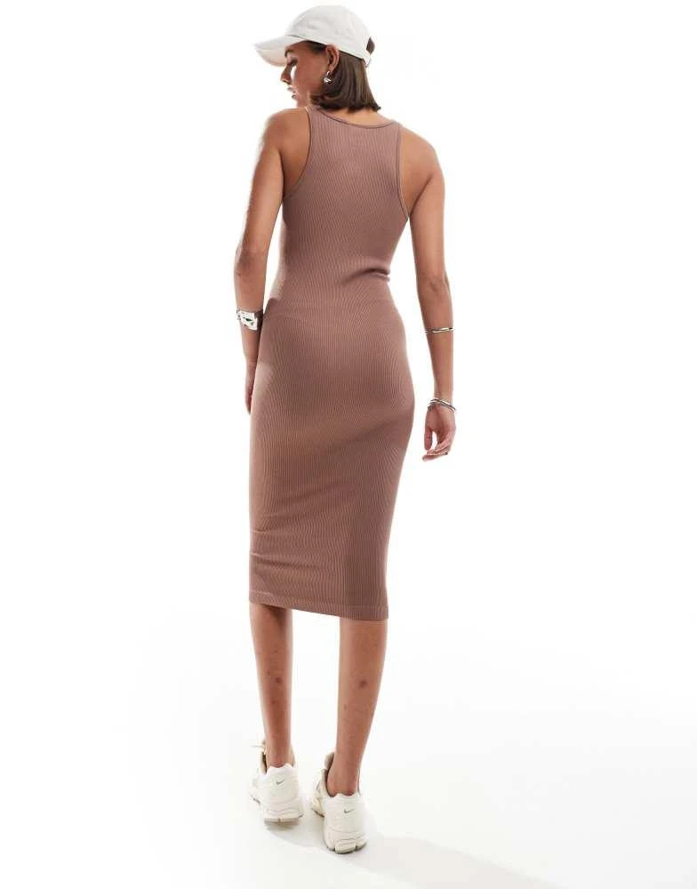 HERA Hera ribbed base racer midi dress in acorn brown 4