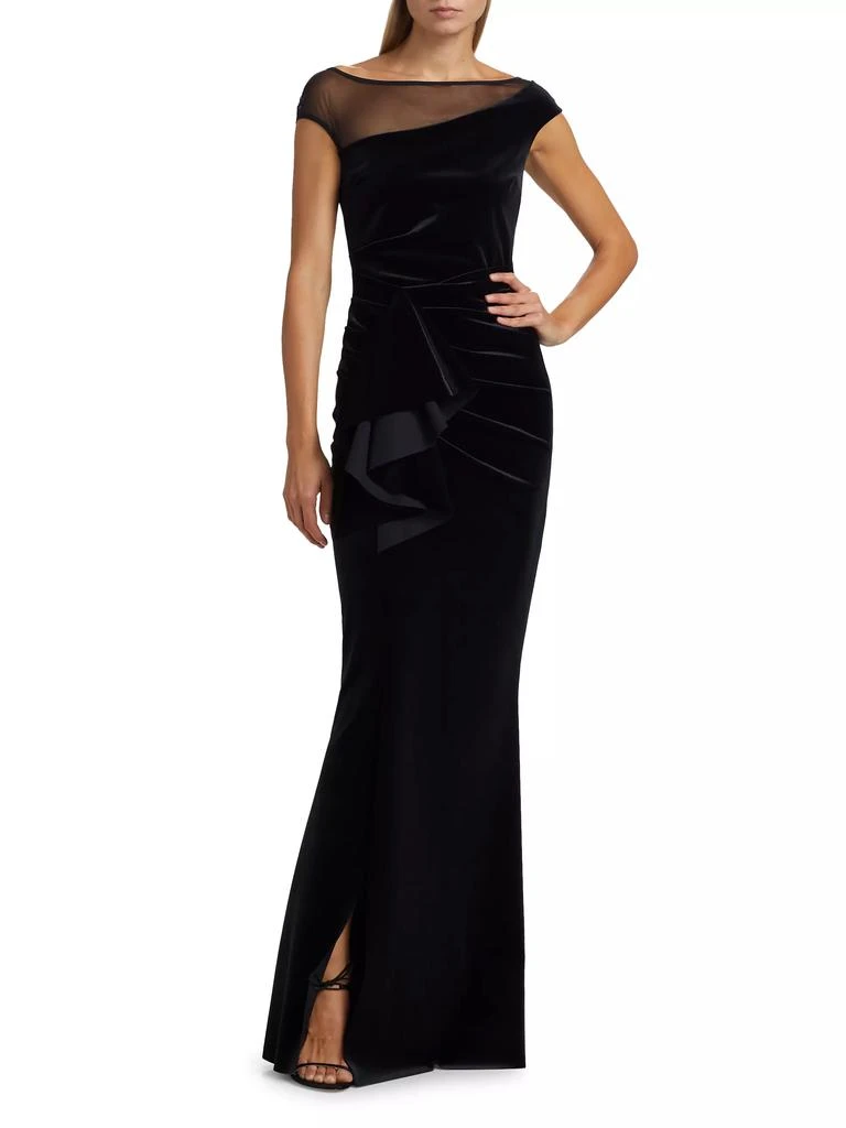 Chiara Boni Aroma Illusion Velvet Ruffled Sheath Gown 2