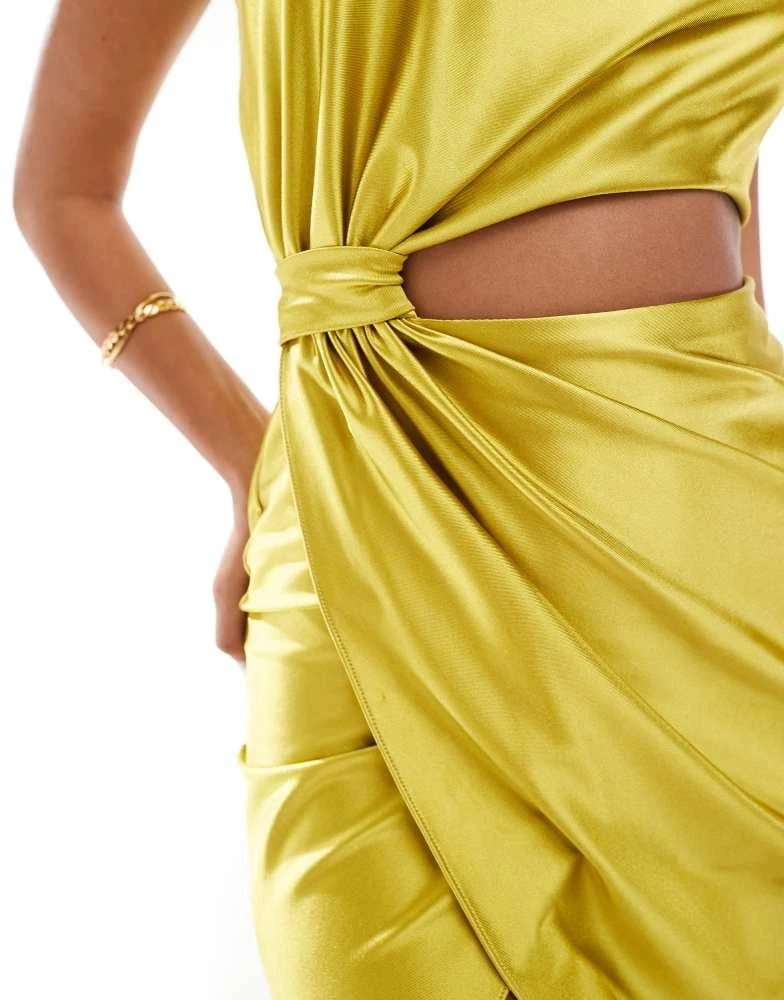 True Violet True Violet one shoulder jersey satin cut out maxi dress in chartreuse 3