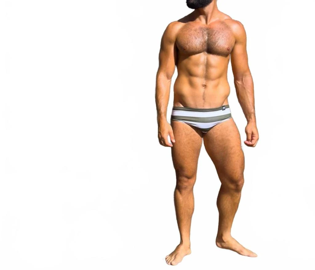 Abreu Clothing Men's Slim Swim Brief In Olive & Blanco Horizontal 5